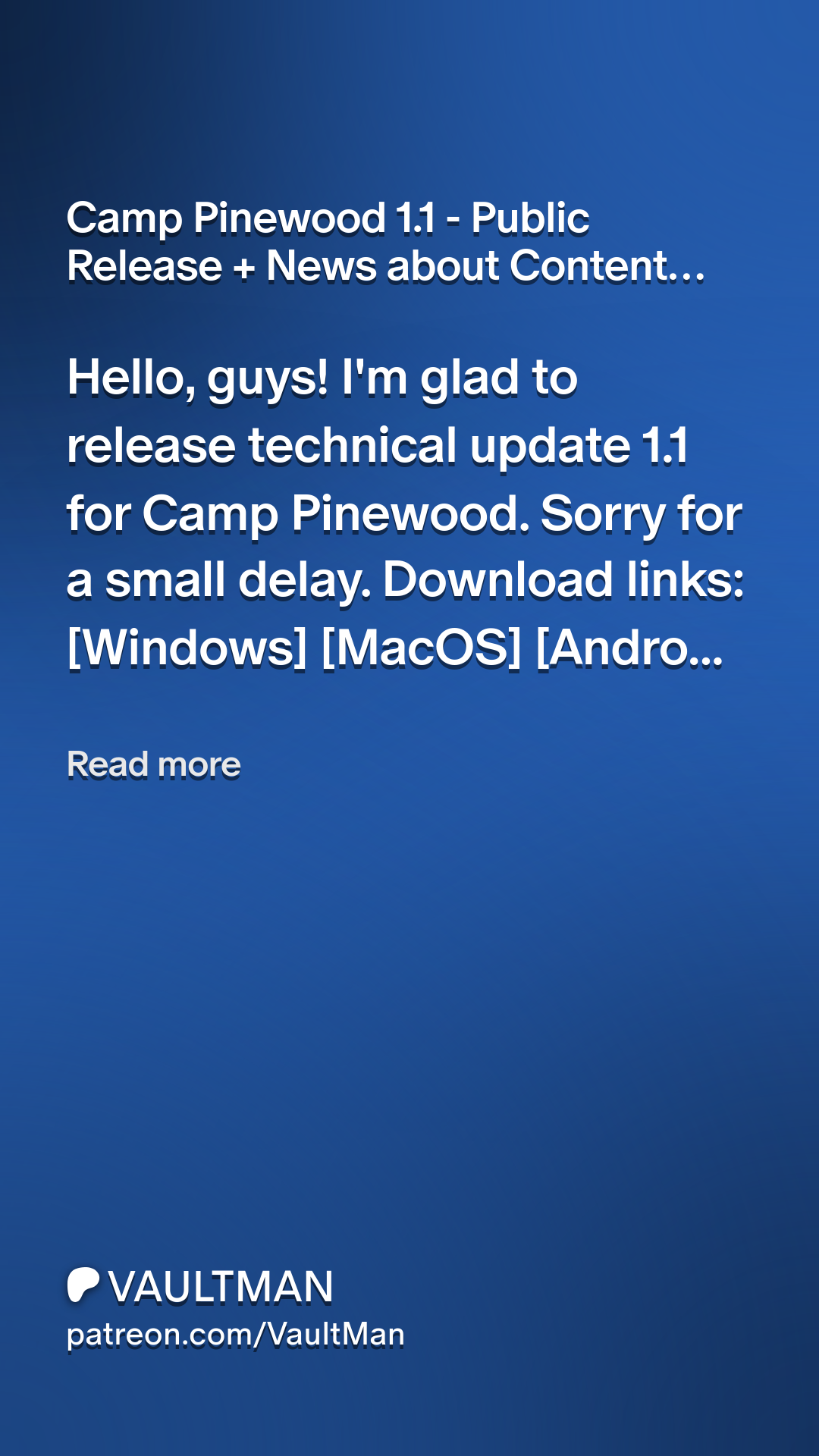 Camp Pinewood 1.1 - Public Release + News about Content Update | Patreon