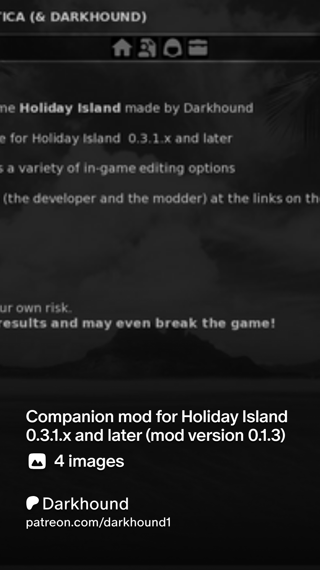 Companion mod for Holiday Island 0.3.1.x and later (mod version 0.1.3) |  Patreon