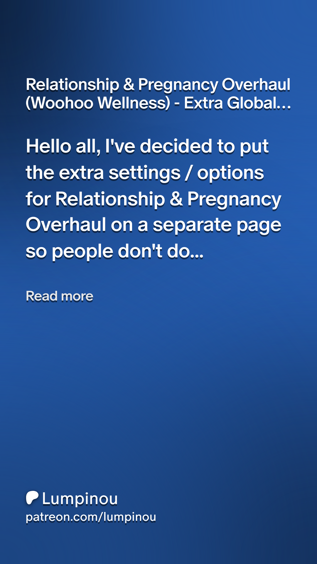 Relationship & Pregnancy Overhaul (Woohoo Wellness) - Extra Global Option  Page | Patreon