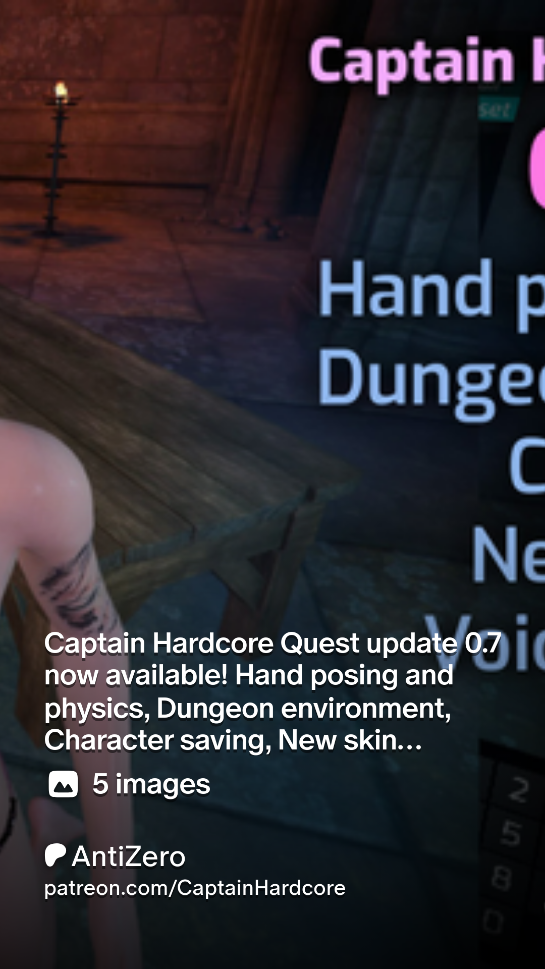 Captain Hardcore Quest update 0.7 now available! Hand posing and physics,  Dungeon environment, Character saving, New skin textures, Voice  volume/pitch controls and more! | Patreon