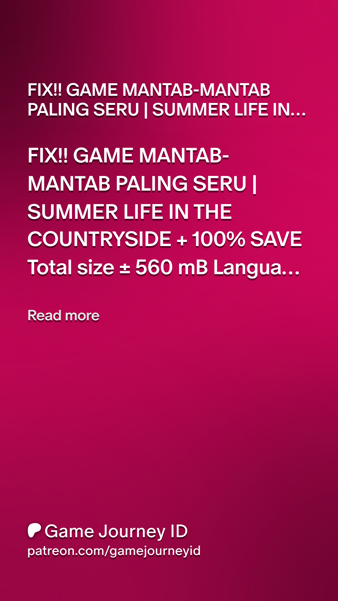 FIX!! GAME MANTAB-MANTAB PALING SERU | SUMMER LIFE IN THE COUNTRYSIDE +  100% SAVE | Patreon