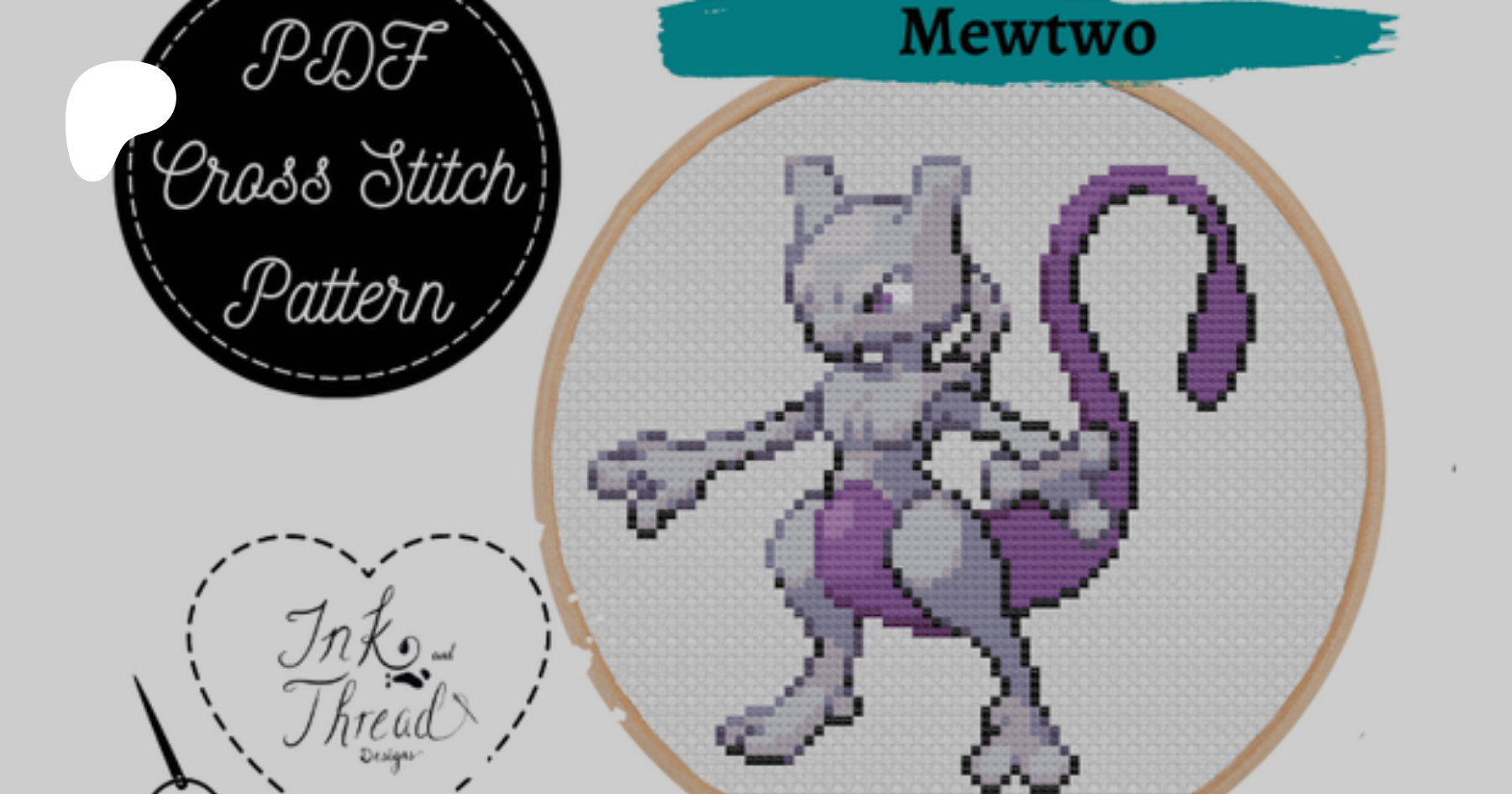 Mew & Mewtwo Pokemon Cross Stitch PDF Pattern 