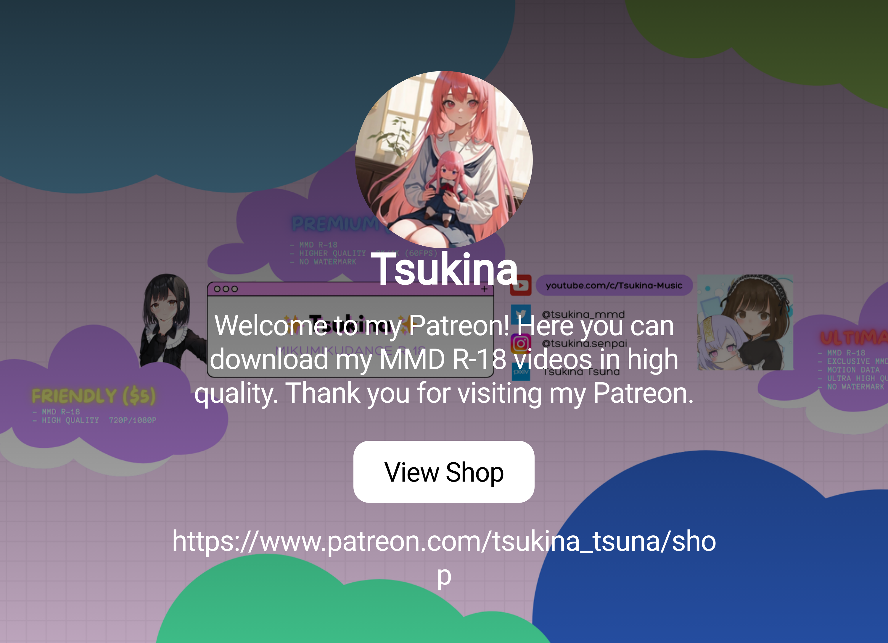 Tsukina | Welcome to my Patreon! Here you can download my MMD R-18 videos  in high quality. Thank you for visiting my Patreon.