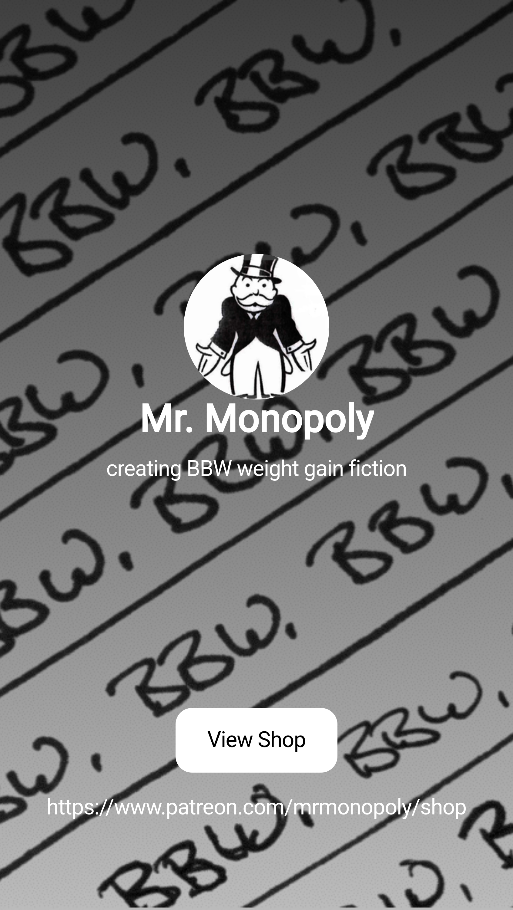 Mr. Monopoly | creating BBW weight gain fiction | Patreon