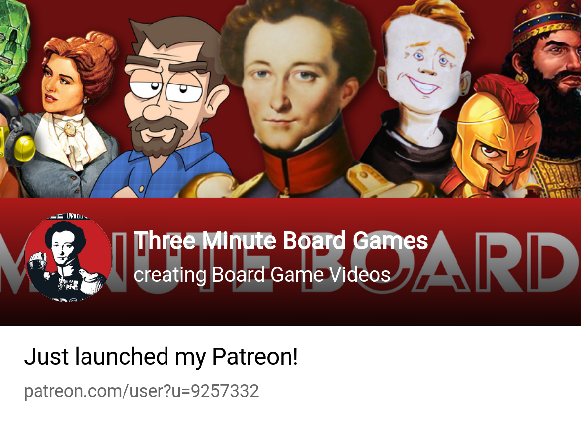 Three Minute Board Games | creating Board Game Videos | Patreon