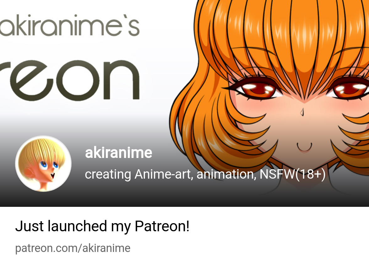 akiranime | creating Anime-art, animation, NSFW(18+) | Patreon
