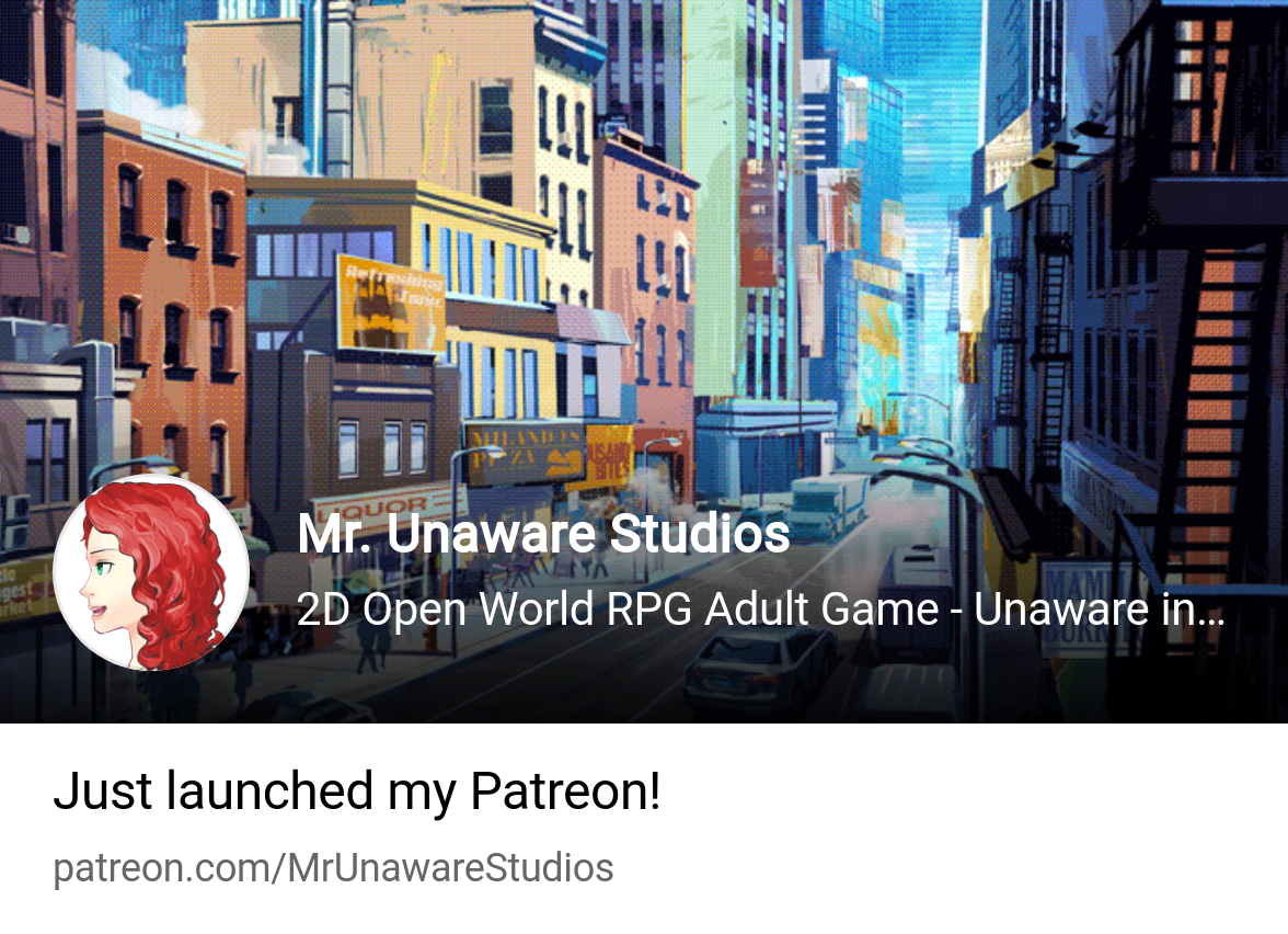 Mr. Unaware Studios | 2D Open World RPG Adult Game - Unaware in The City |  Patreon