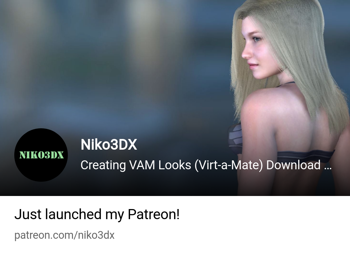 Niko3DX | Creating VAM Looks (Virt-a-Mate) Download free and paid models |  Patreon