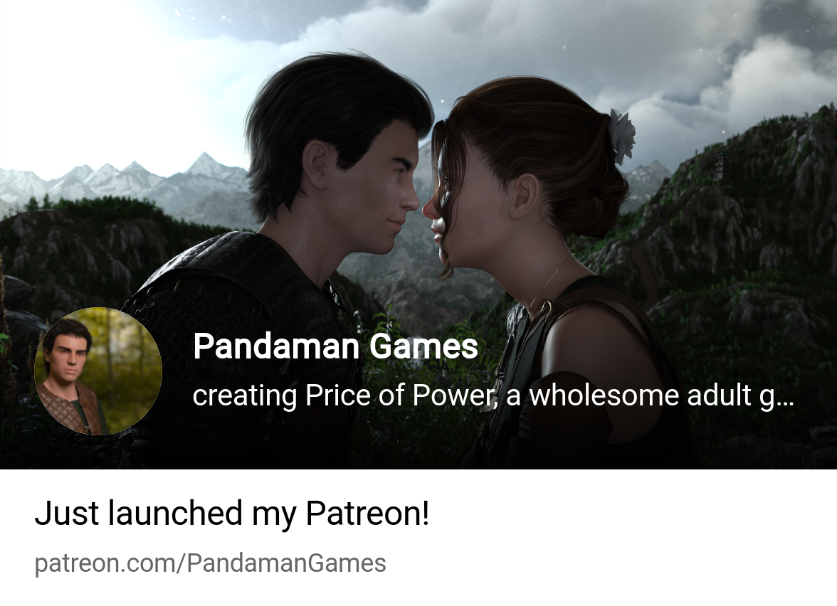 Pandaman Games | creating Price of Power, a wholesome adult game! | Patreon