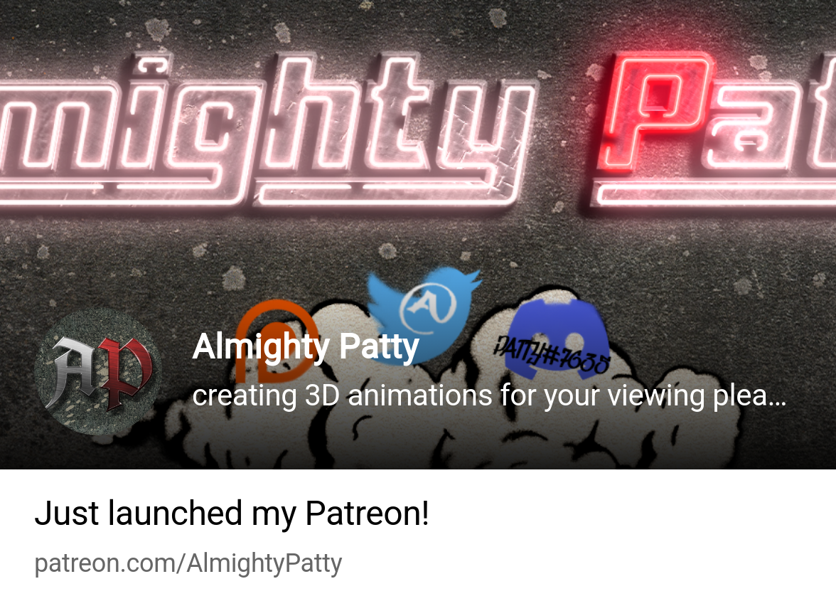 Almighty Patty | creating 3D animations for your viewing pleasure! | Patreon